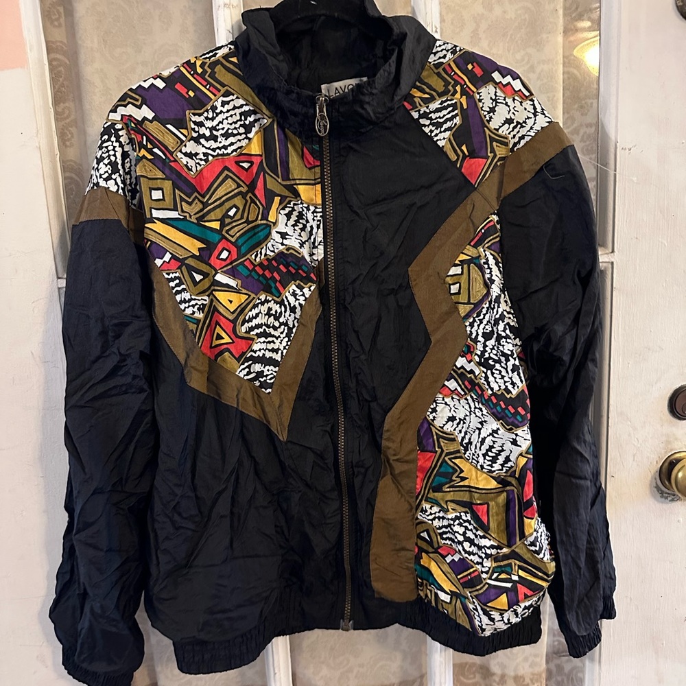 Vintage 1980’s 1990’s abstract geometric print windbreaker size medium to large